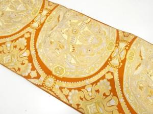 アンティーク　騎士に花更紗模様織り出し袋帯（着用可）